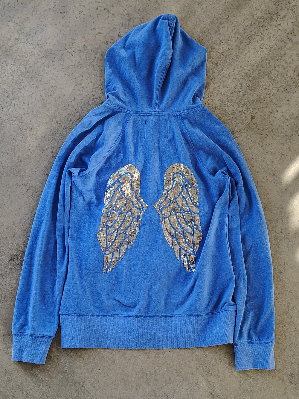 Blue Hoodie with Silver Sequin Angel Wings